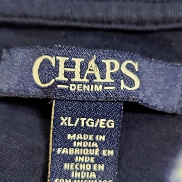 Chaps Aysemetrical Tie-dyed Top, Navy Blue with White Vertical Lines, Size XL - Picture 7 of 8